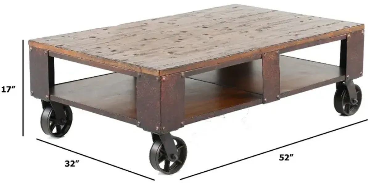 Pinebrook Brown Coffee Table on Wheels