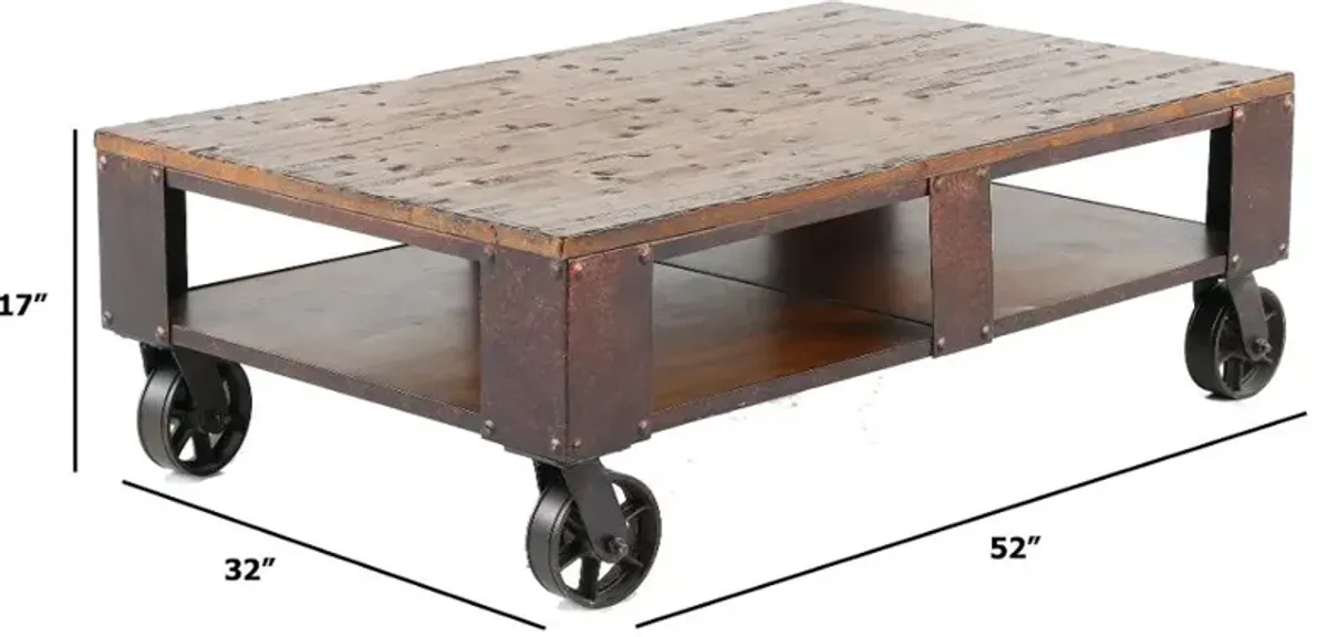 Pinebrook Industrial Coffee Table on Wheels