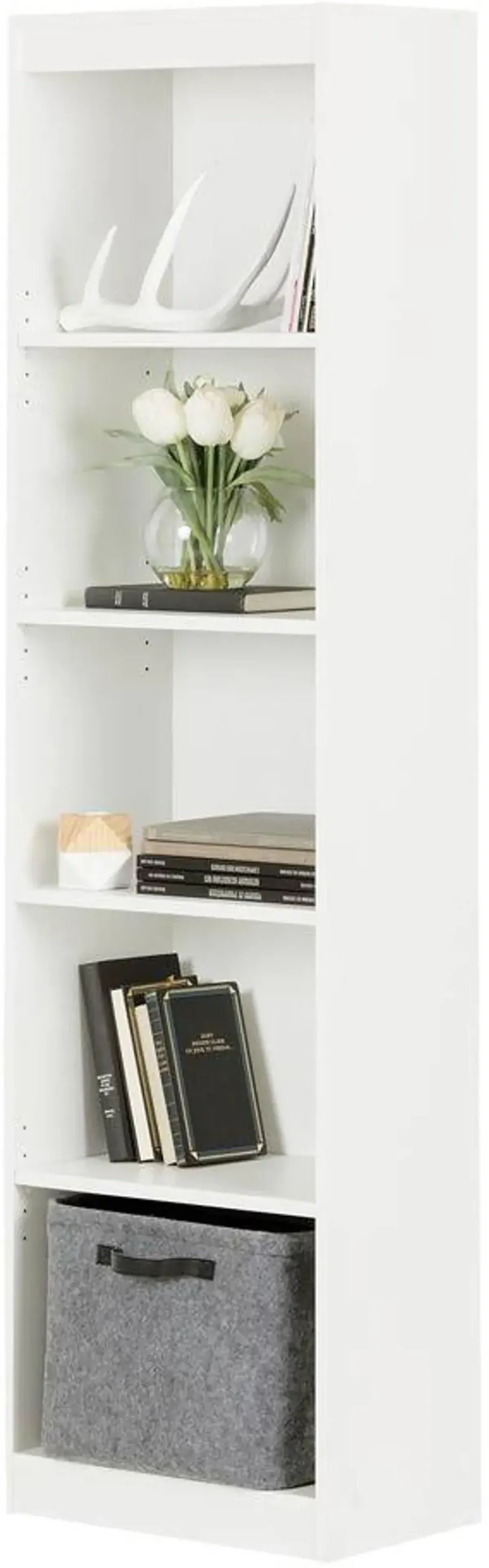 Axess White 5-Shelf Narrow Bookcase - South Shore