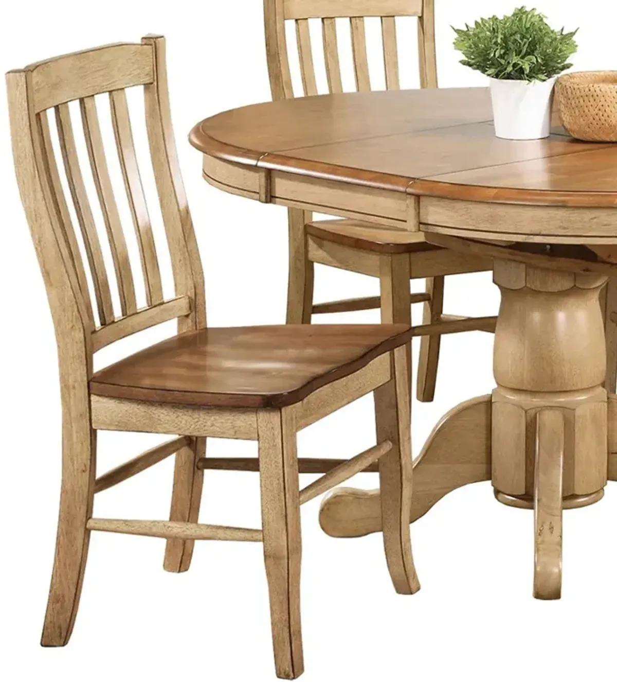 Light Brown Two Tone Slat Back Dining Room Chair - Quails Run...