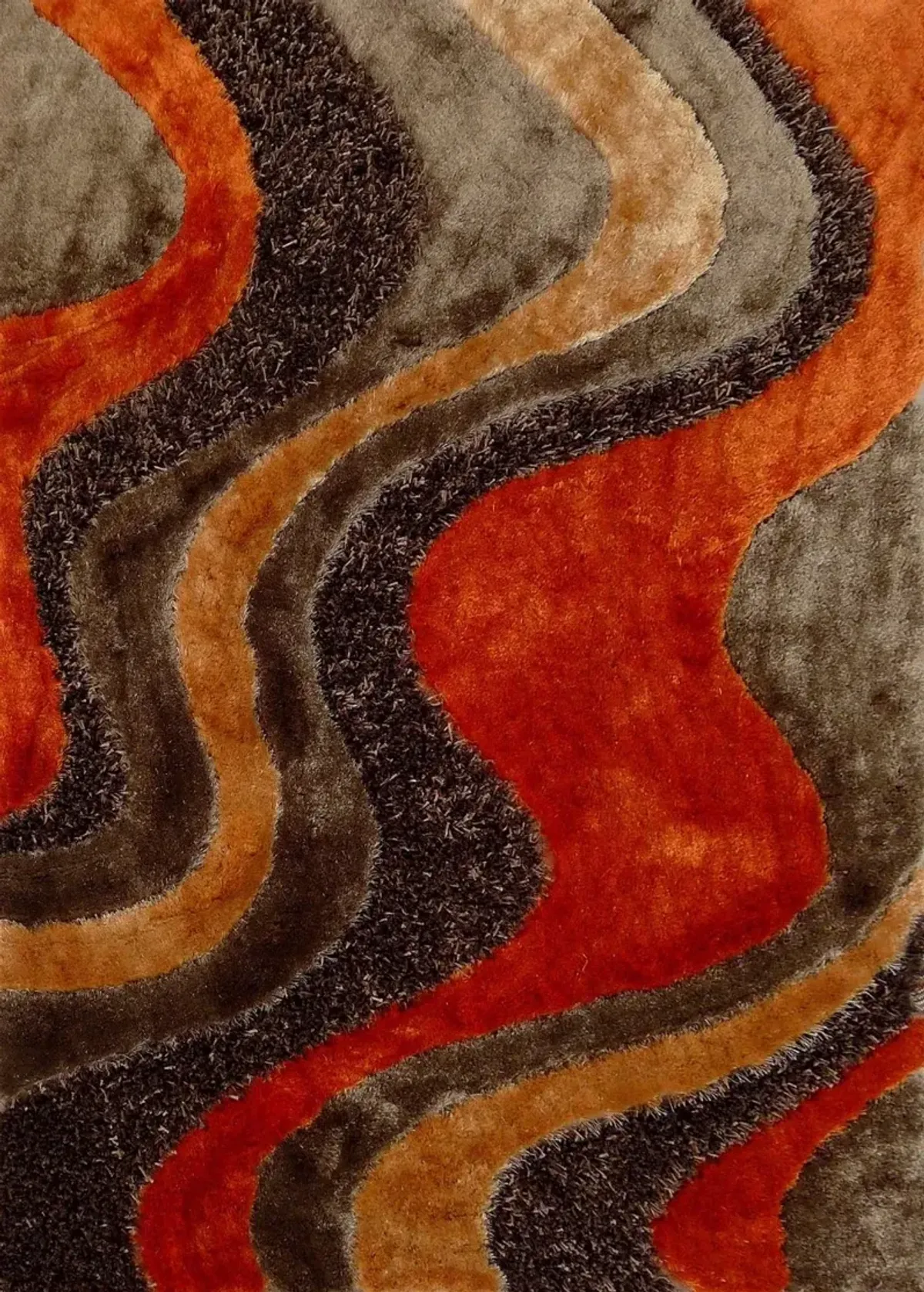 Viscose 8 x 10 Large Orange and Brown Area Rug