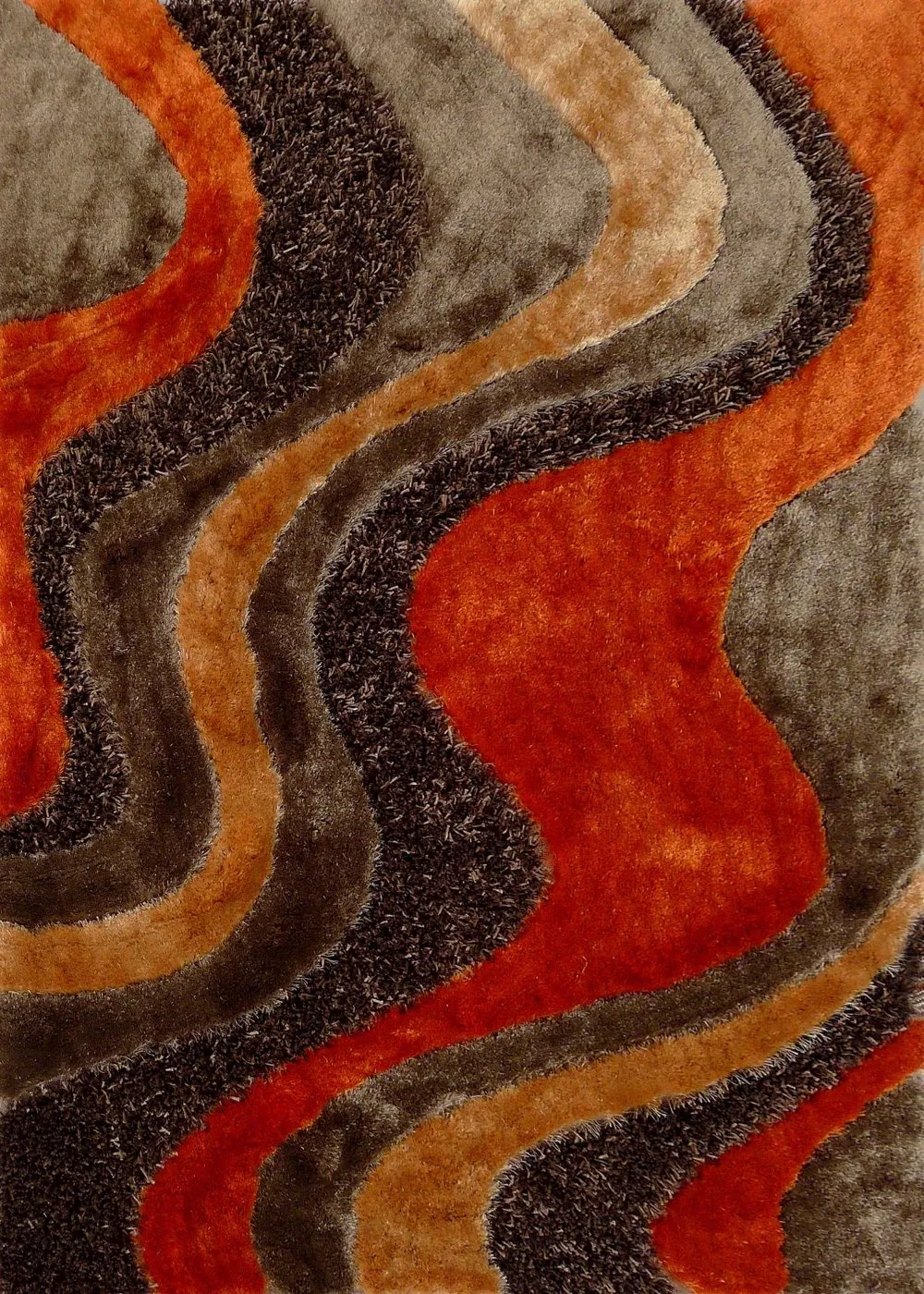 Viscose 8 x 10 Large Orange and Brown Area Rug