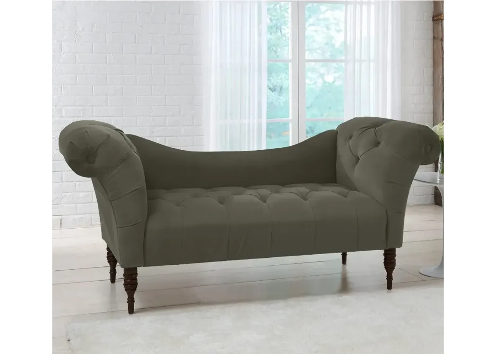 Edith Pewter Velvet Tufted Lounge Chaise- Skyline Furniture