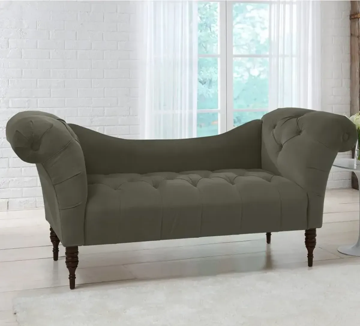 Edith Pewter Velvet Tufted Lounge Chaise- Skyline Furniture