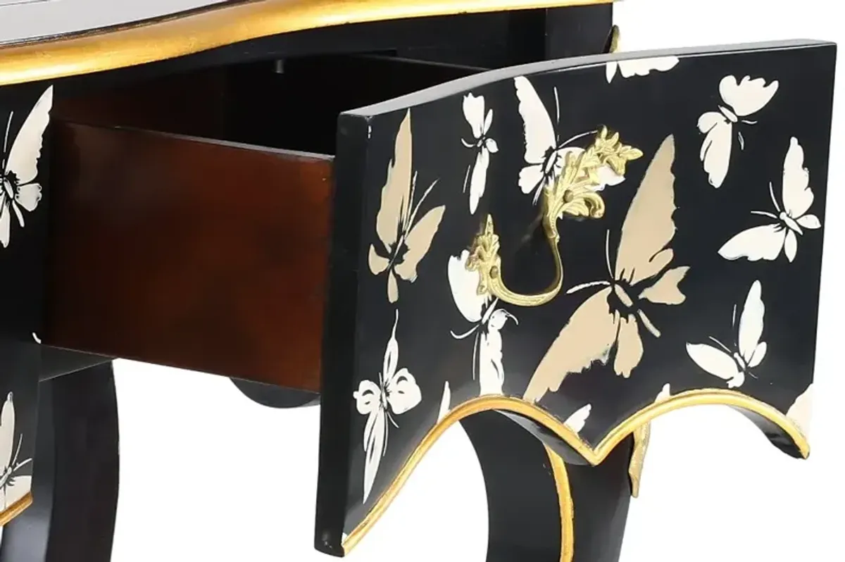 Black and Gold Console Table with Burnished Gold Accents