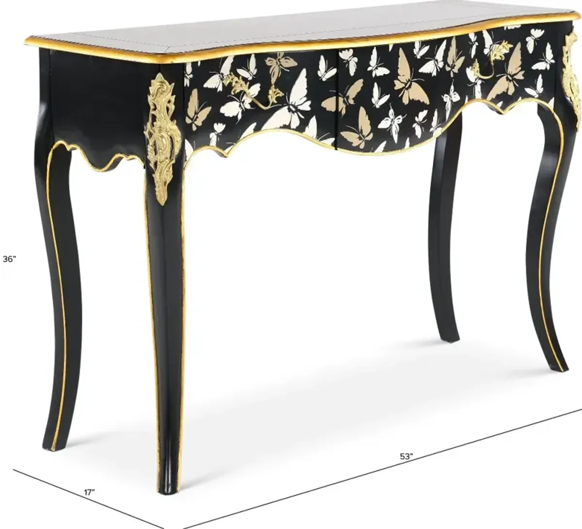 Black and Gold Console Table with Burnished Gold Accents