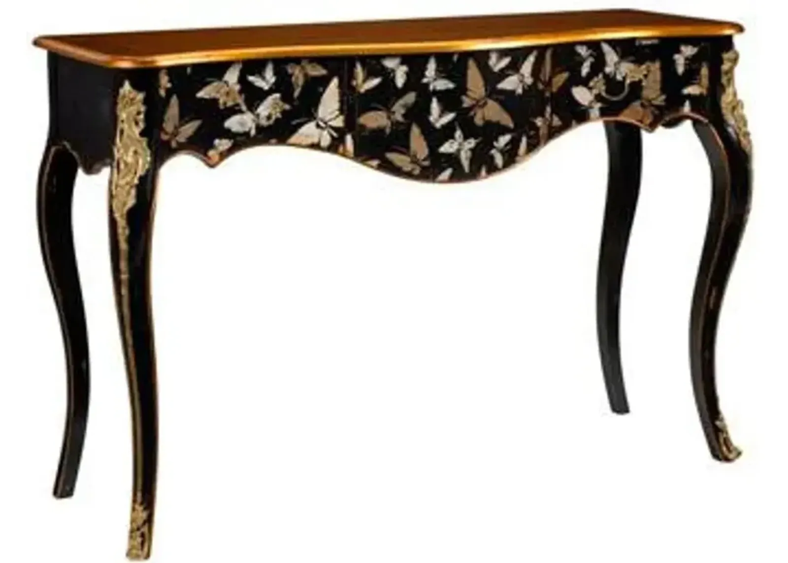 Black and Gold Console Table with Burnished Gold Accents