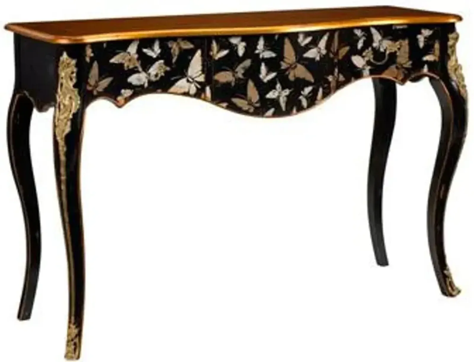 Black and Gold Console Table with Burnished Gold Accents