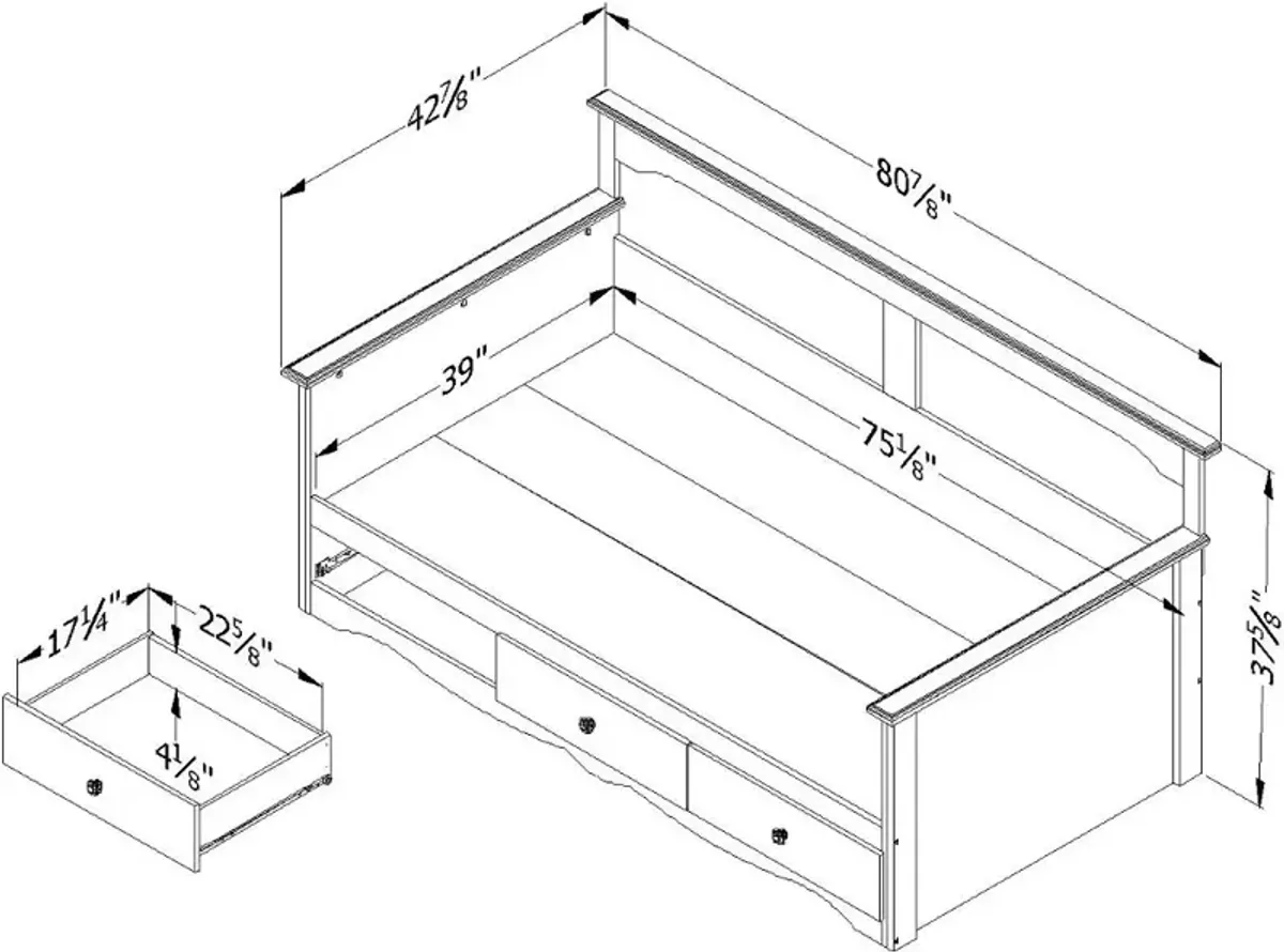 Summer Breeze White Wash Twin Daybed with Storage (39 Inch) -...