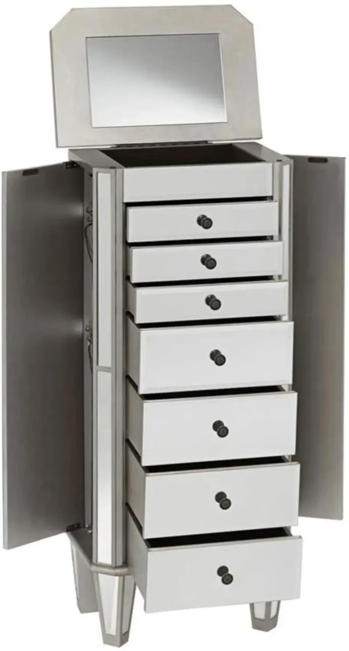 Silver and Mirrored Jewelry Armoire