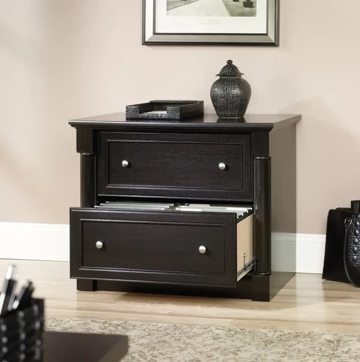 Black Oak 2 Drawer Lateral File Cabinet - Padillia