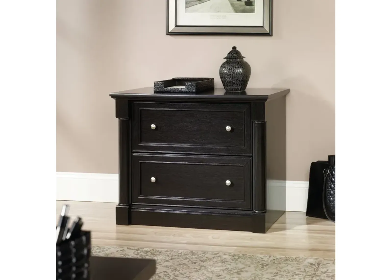 Black Oak 2 Drawer Lateral File Cabinet - Padillia