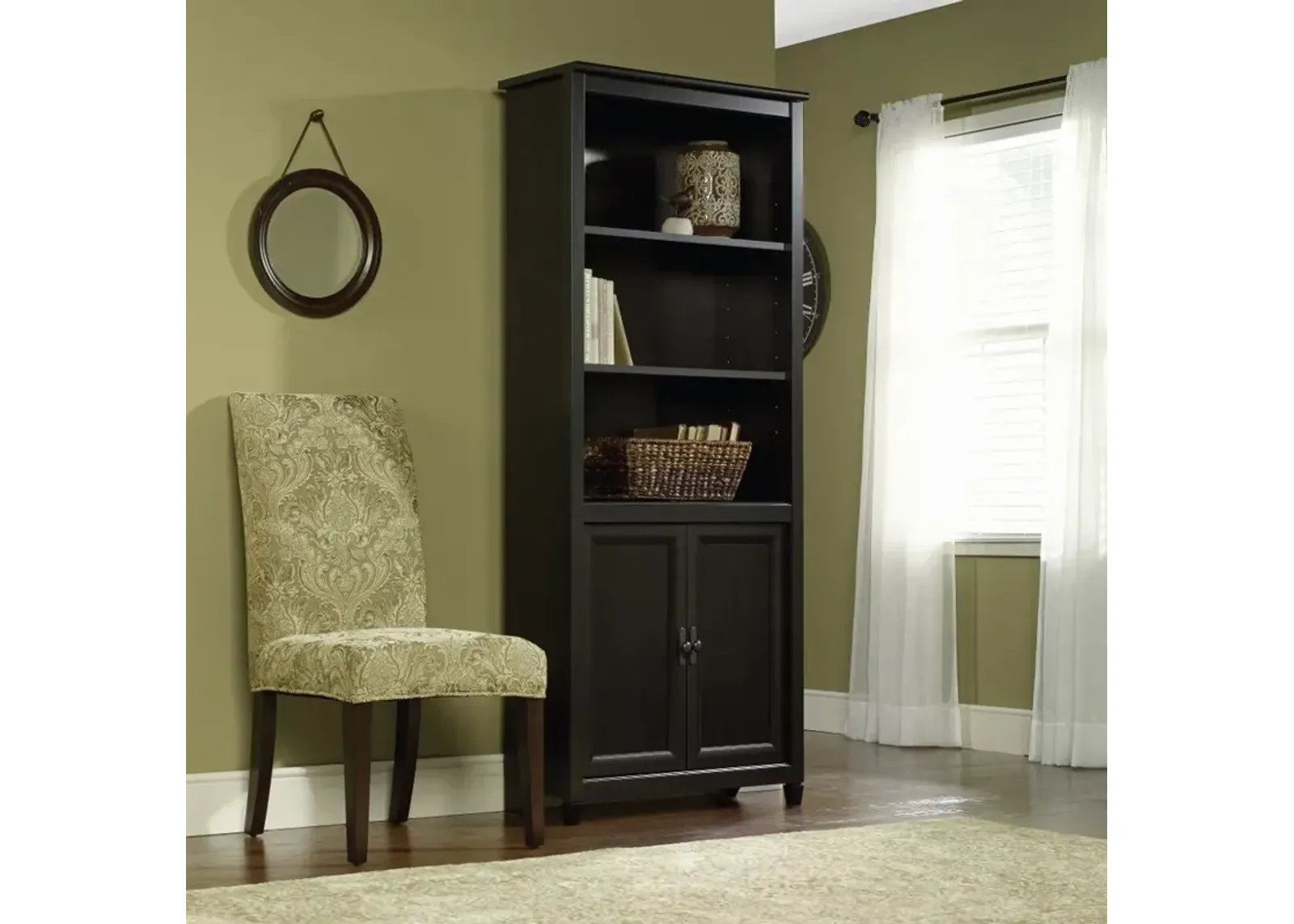 Black Library Bookcase with Doors - Edge Water