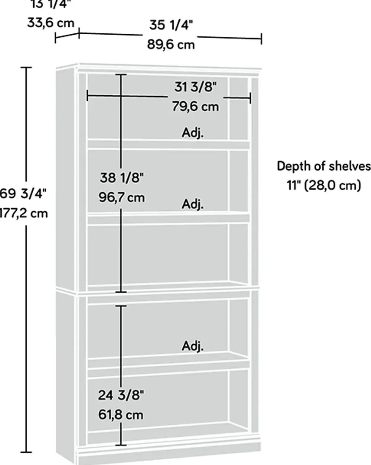 Oiled Oak 5-Shelf Bookcase - Storage