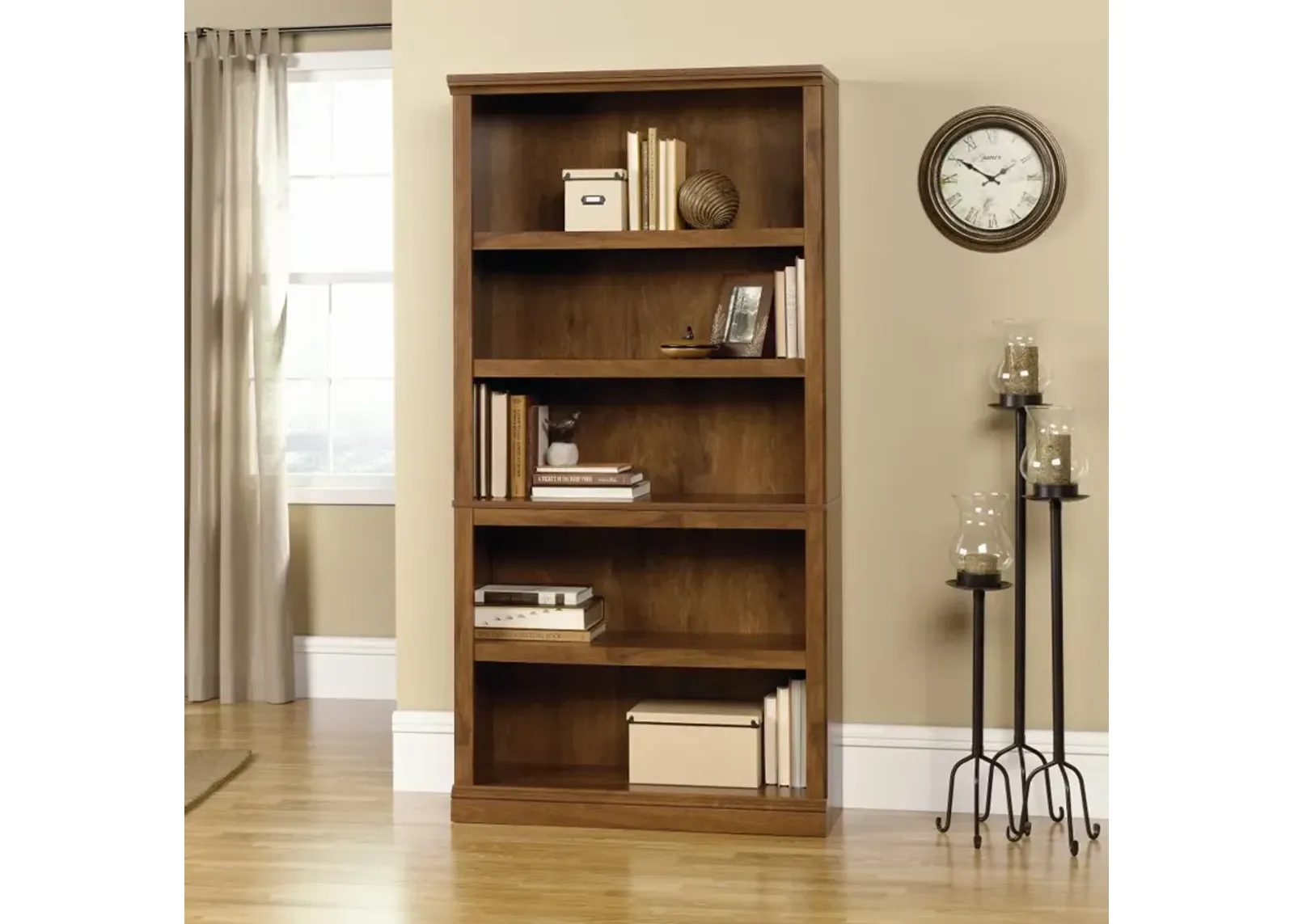 Oiled Oak 5-Shelf Bookcase - Storage