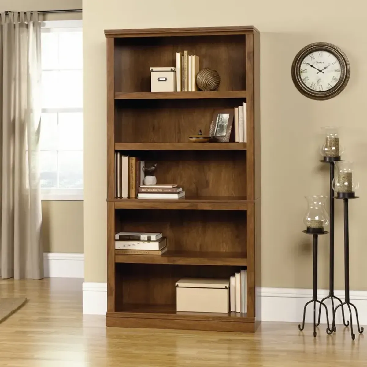 Oiled Oak 5-Shelf Bookcase - Storage