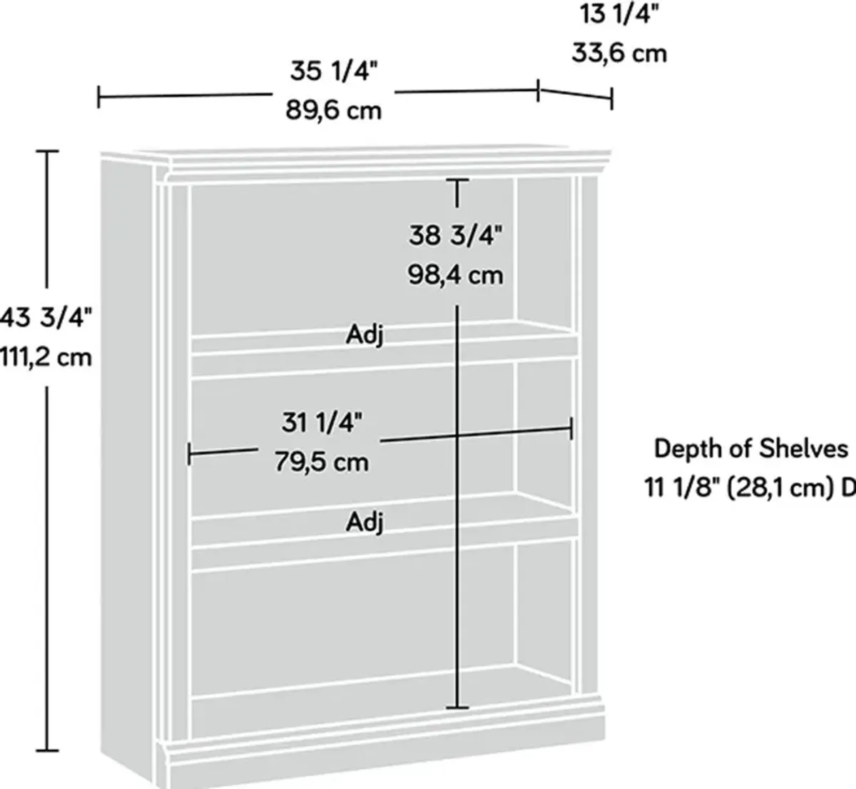 Cherry 3-Shelf Bookcase - Storage