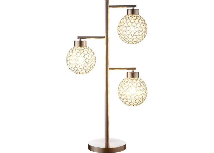 30 Inch Metal-Sand Chrome Table Lamp With Crystal Shades