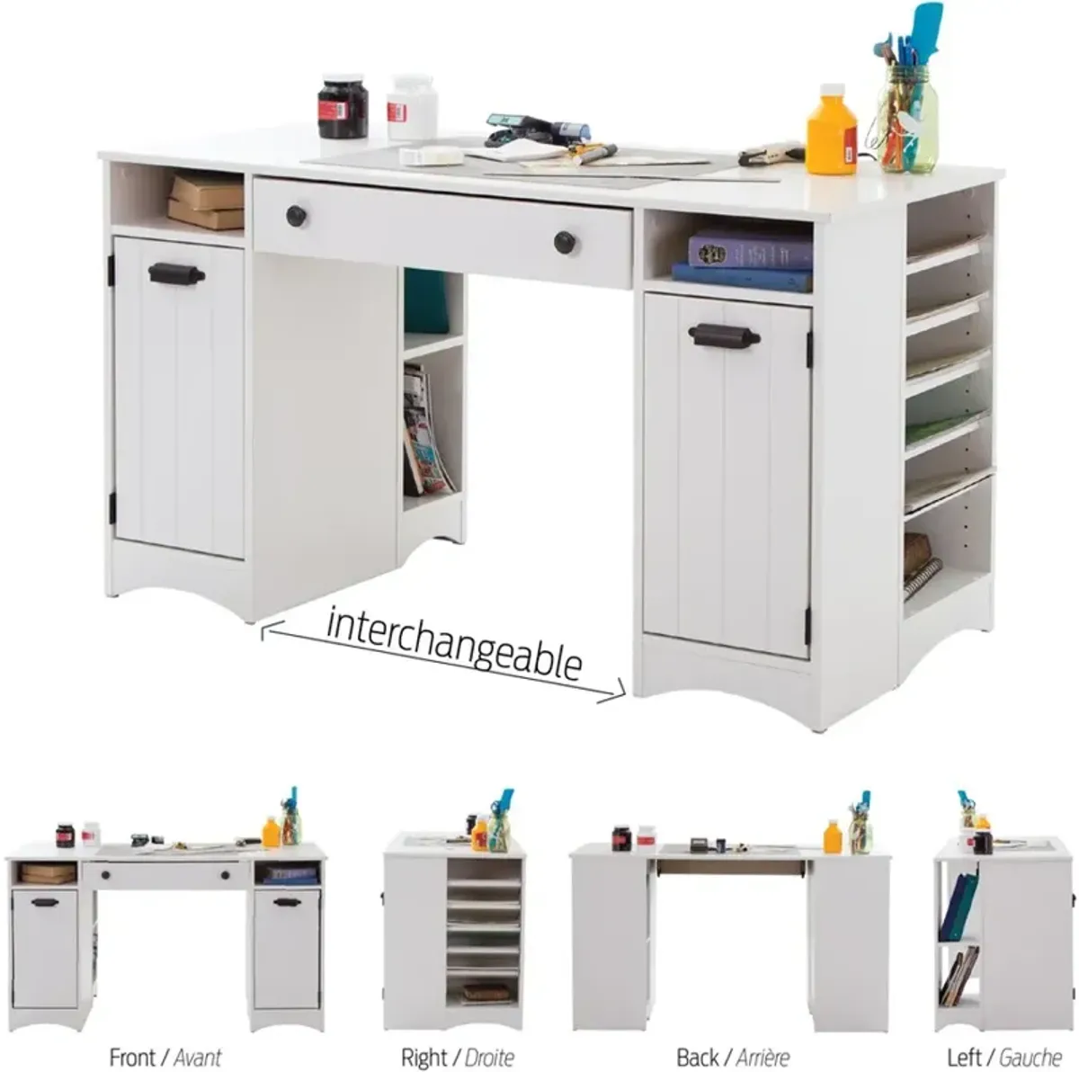 Artwork White Craft Table with Storage - South Shore