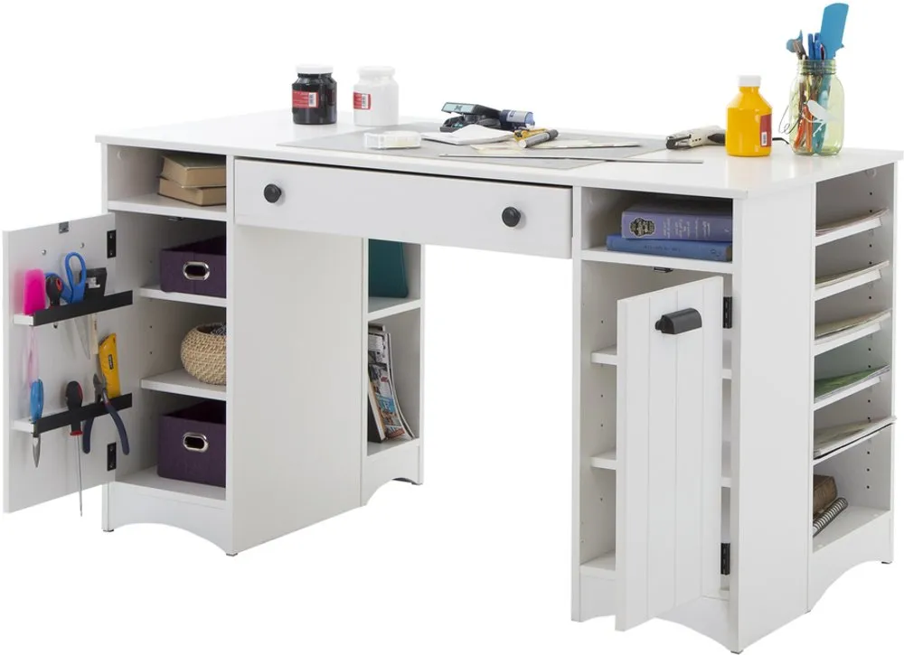 Artwork White Craft Table with Storage - South Shore