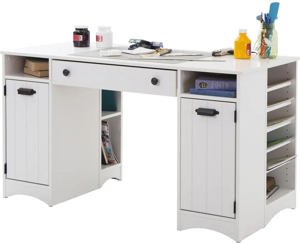 Artwork White Craft Table with Storage - South Shore