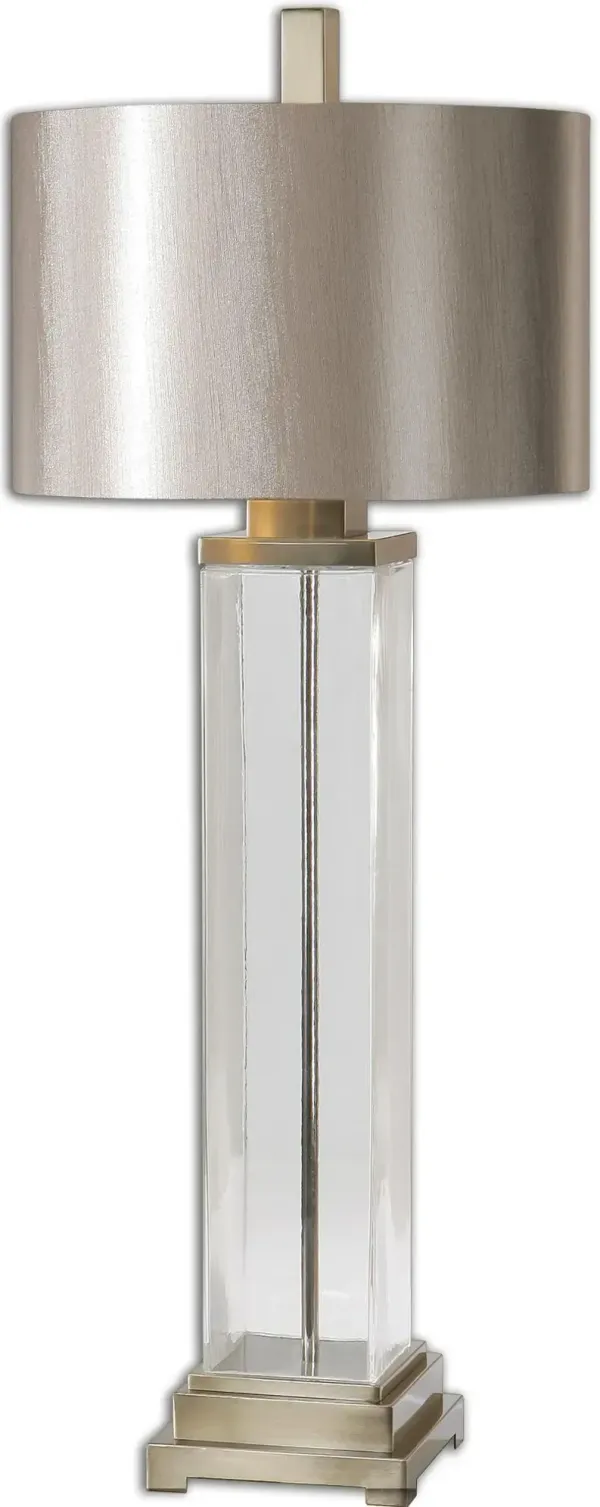 Clear Glass Table Lamp with Brushed Nickel Accents