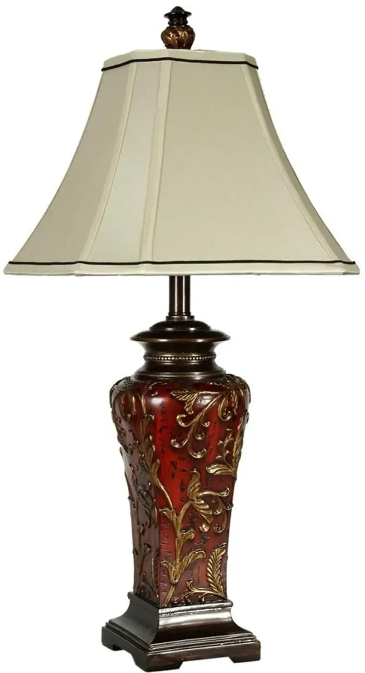 Crimson Red and Gold Floral Table Lamp