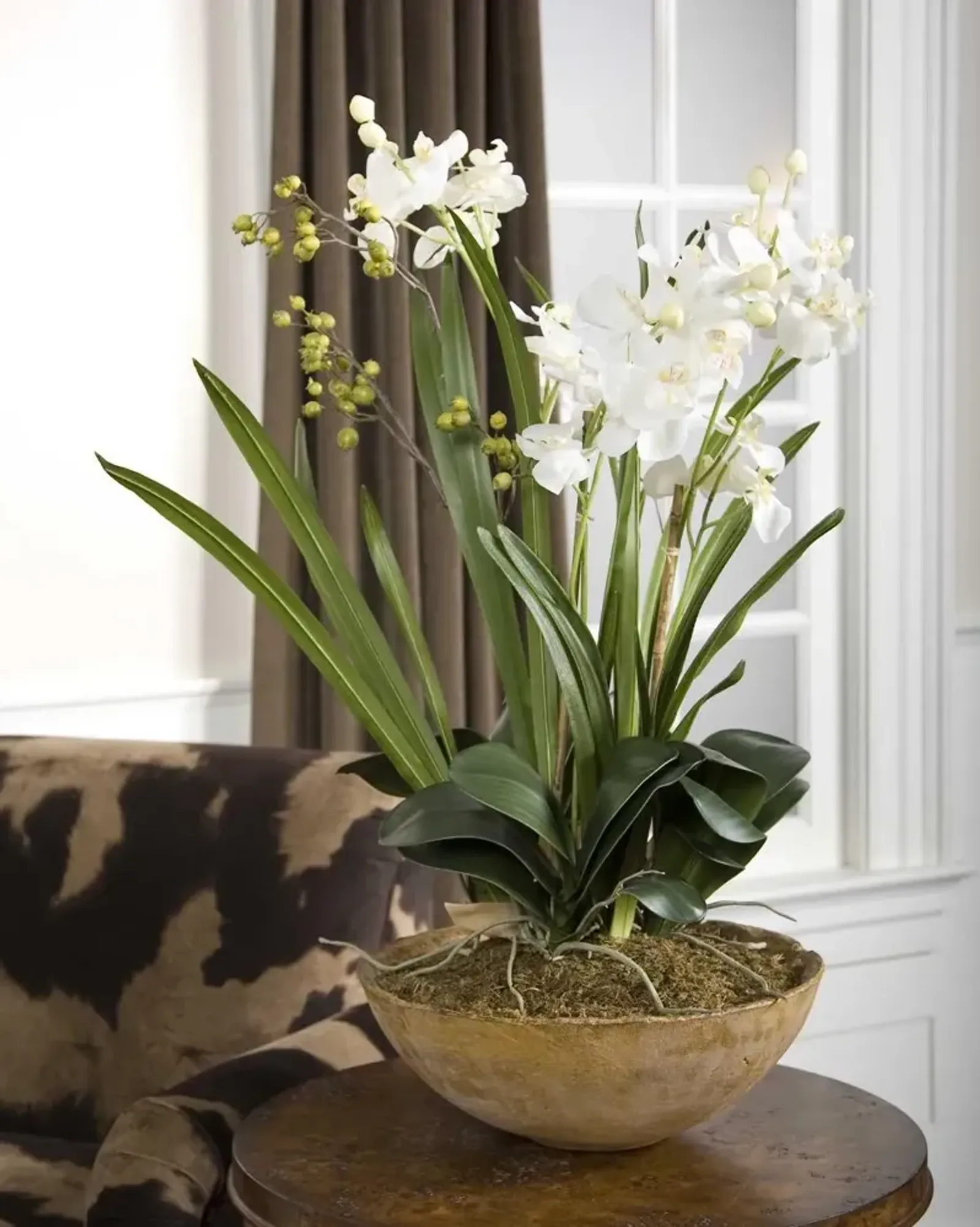 Moth White Orchid Faux Planter Arrangement