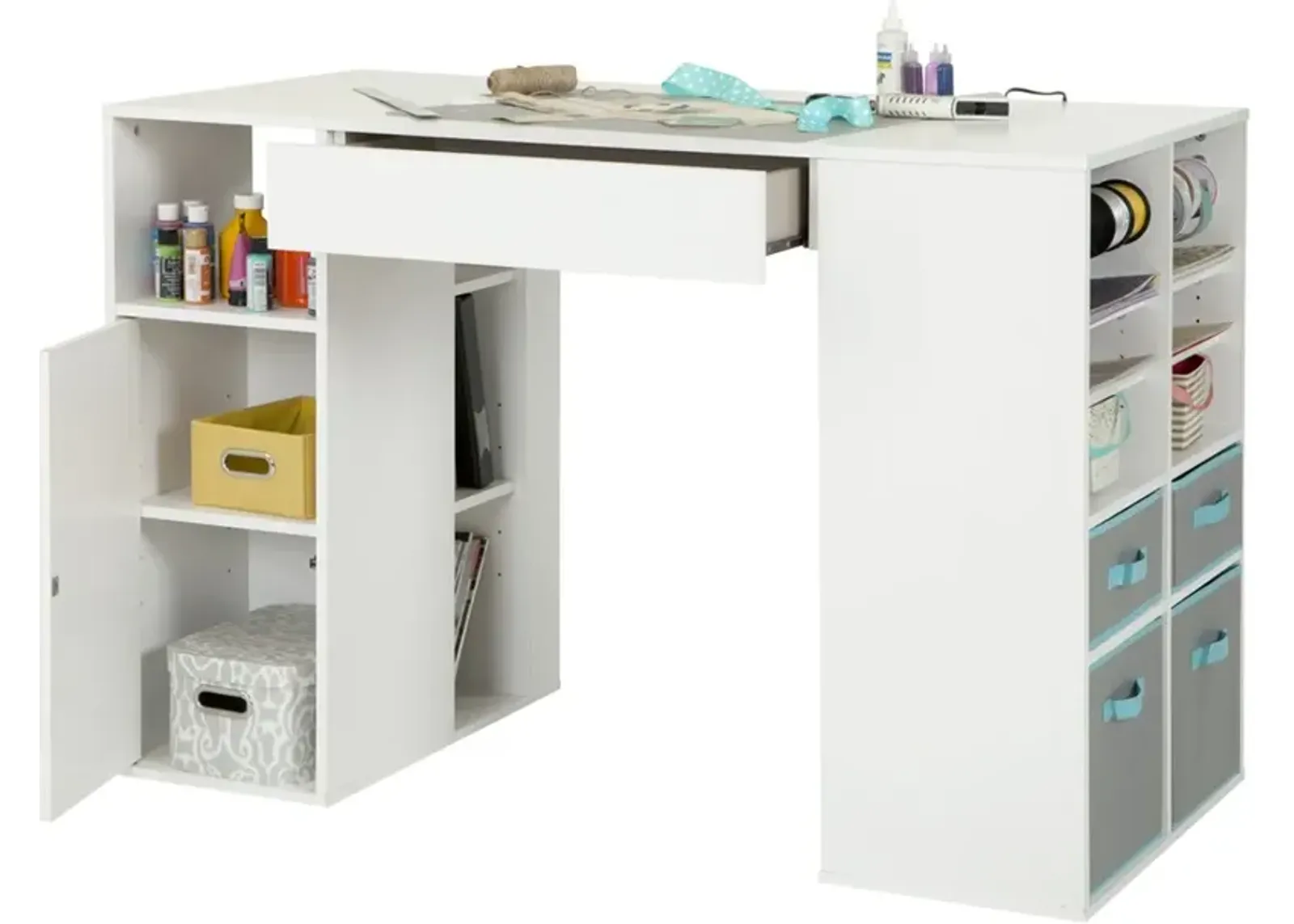 Crea White Counter Height Craft Table with Storage - South Shore