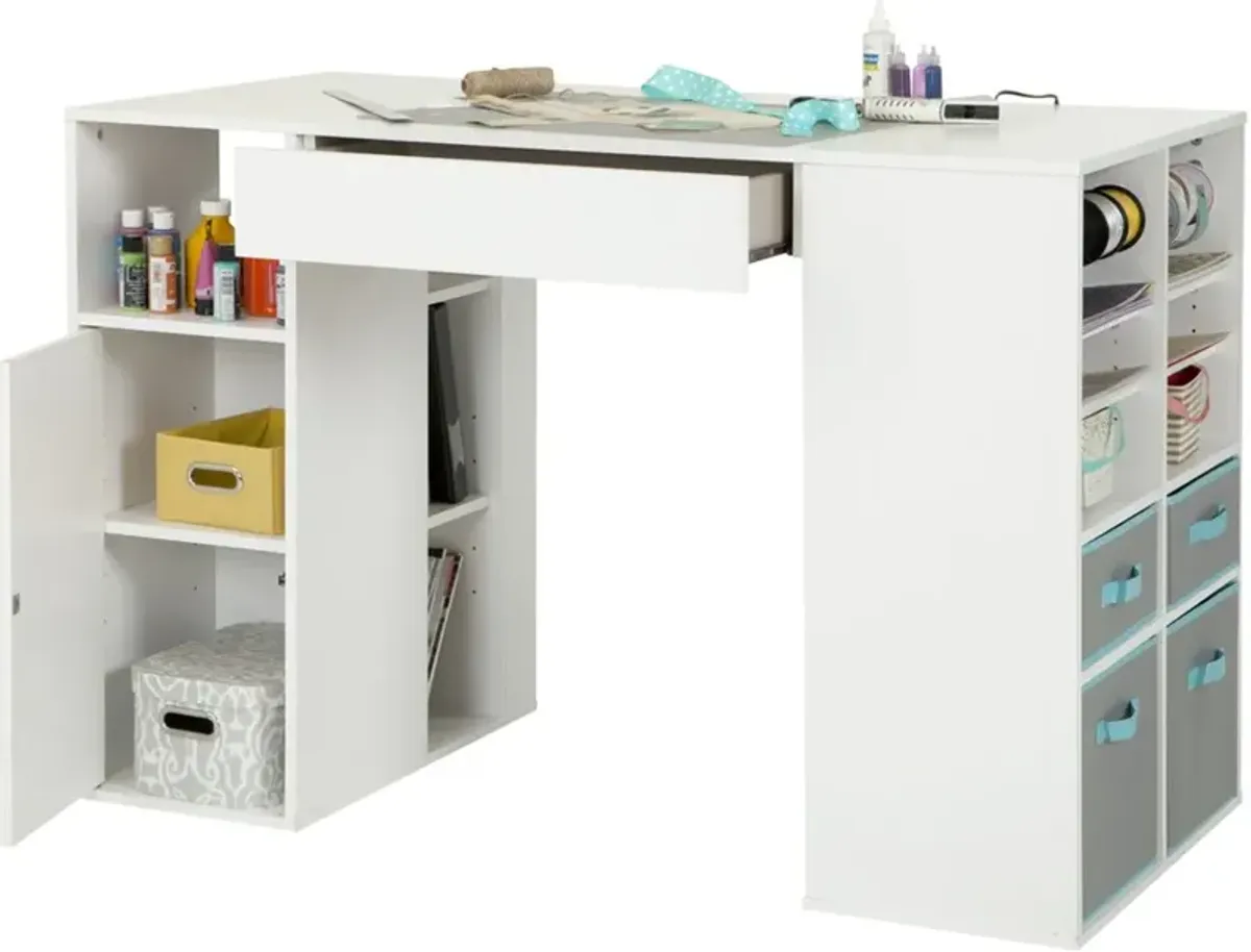 Crea White Counter Height Craft Table with Storage - South Shore