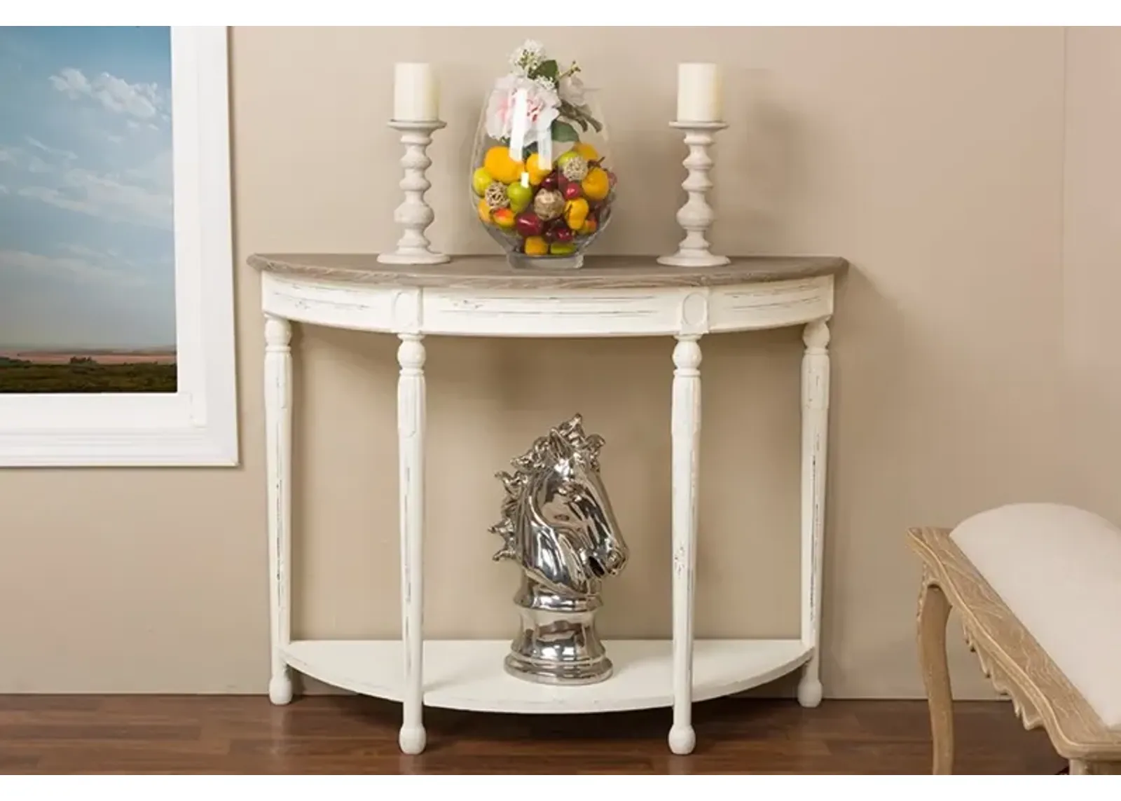 Traditional French White Accent Table - Vologne