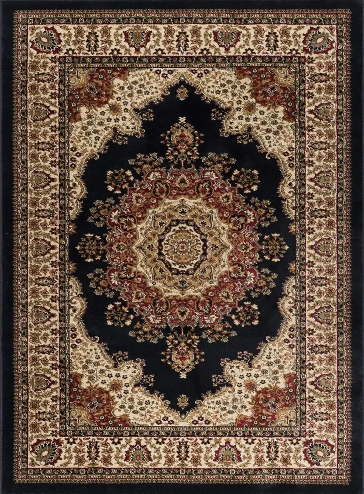 8 x 10 Large Black, Red, and Beige Area Rug - Sensation