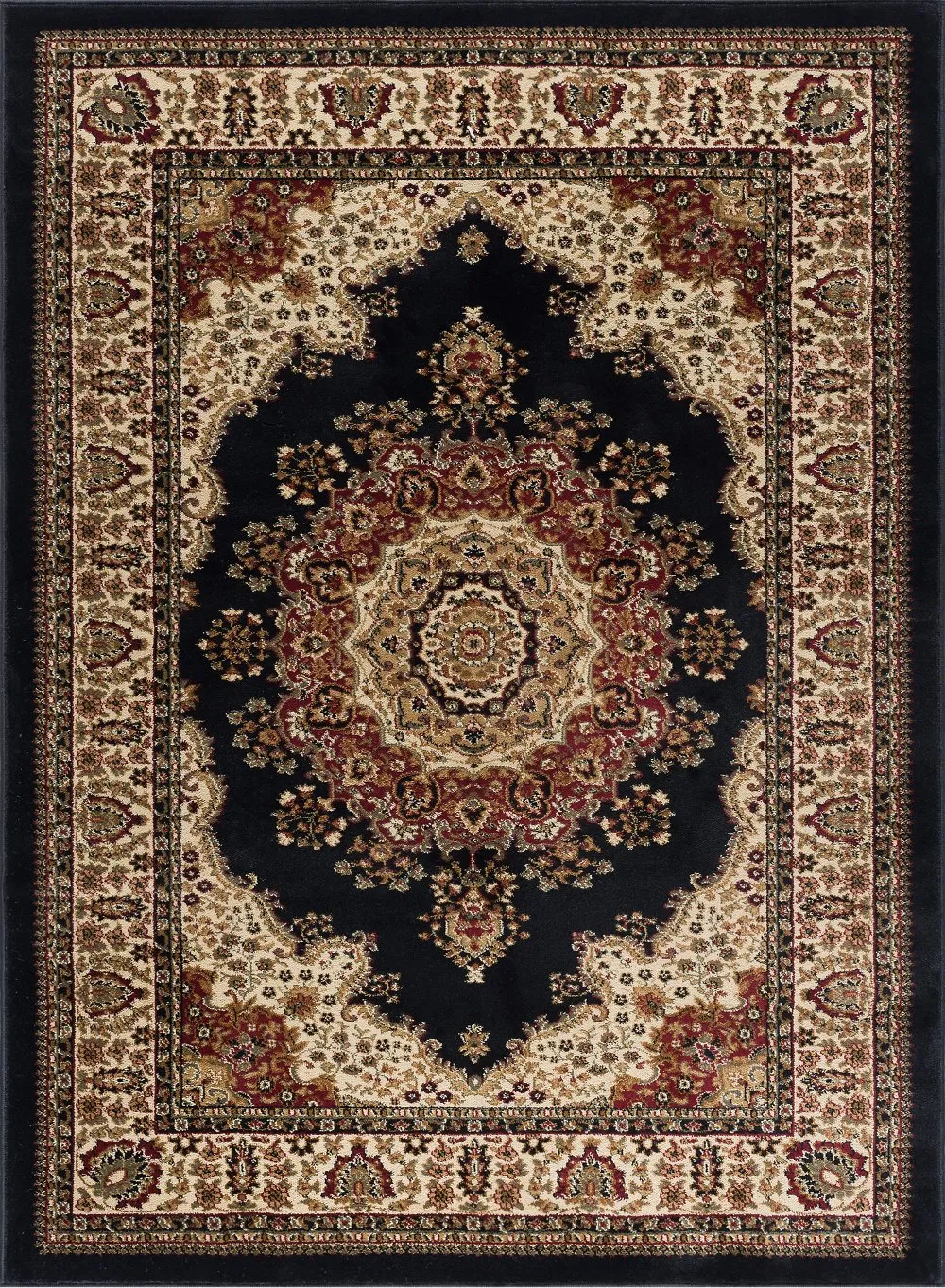 8 x 10 Large Black, Red, and Beige Area Rug - Sensation