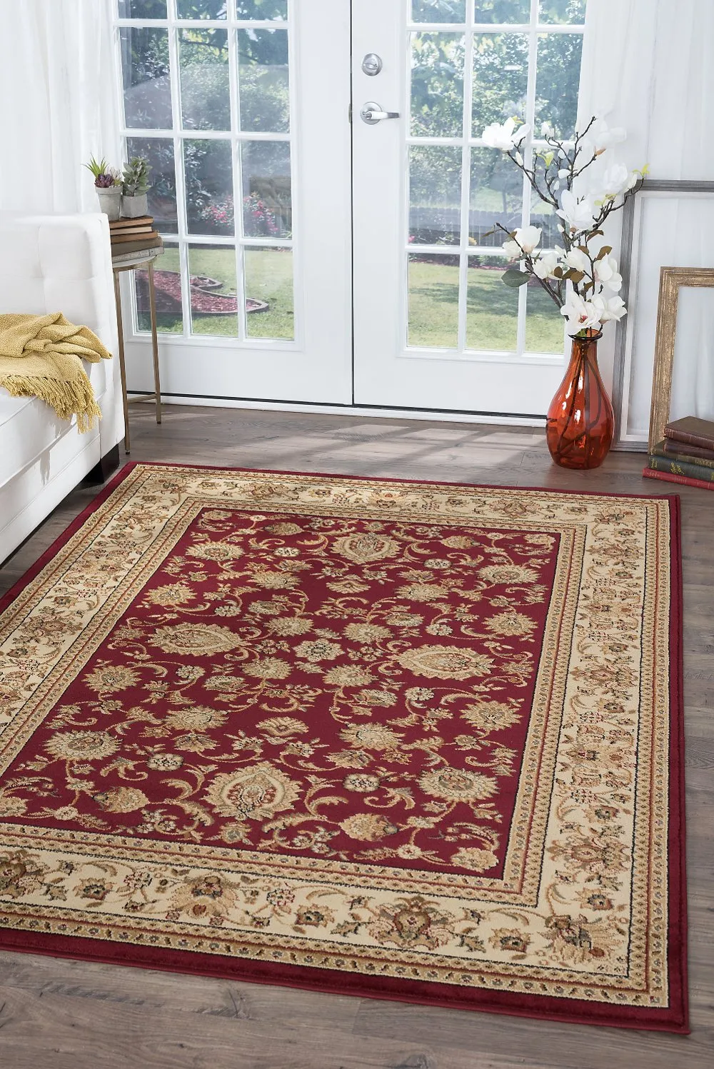 8 x 10 Large Red and Beige Area Rug - Sensation