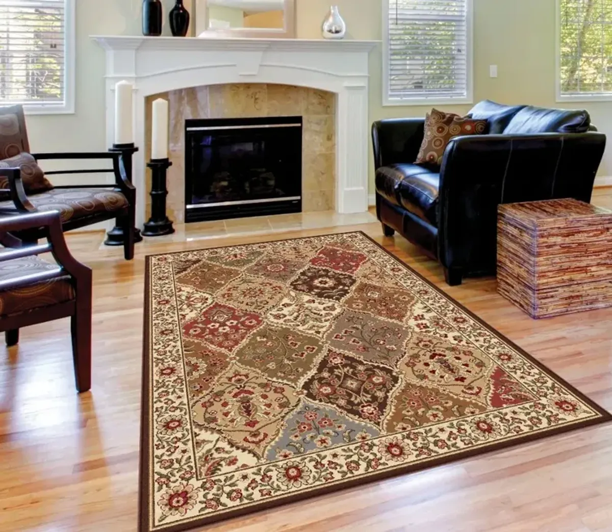 5 x 7 Medium Tan and Red Area Rug - Elegance