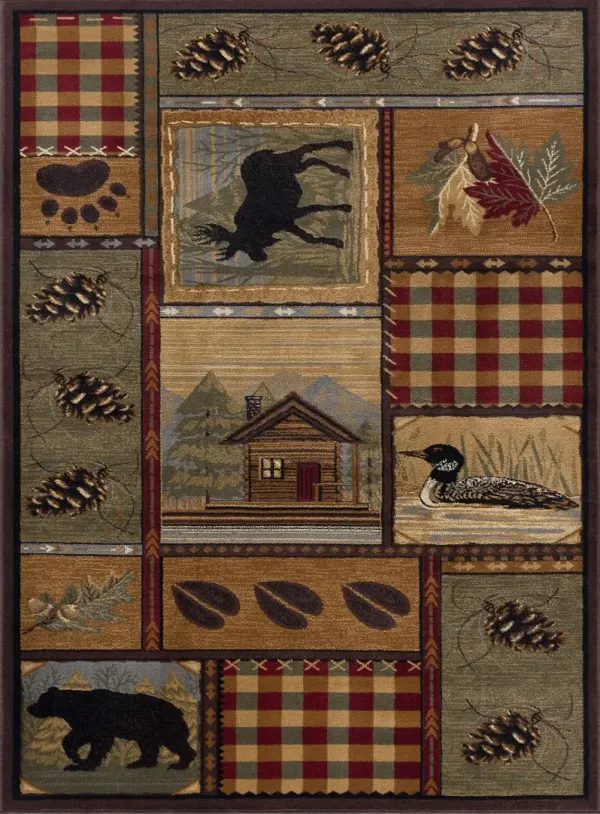 5 x 7 Medium Tan, Green, and Red Area Rug - Nature