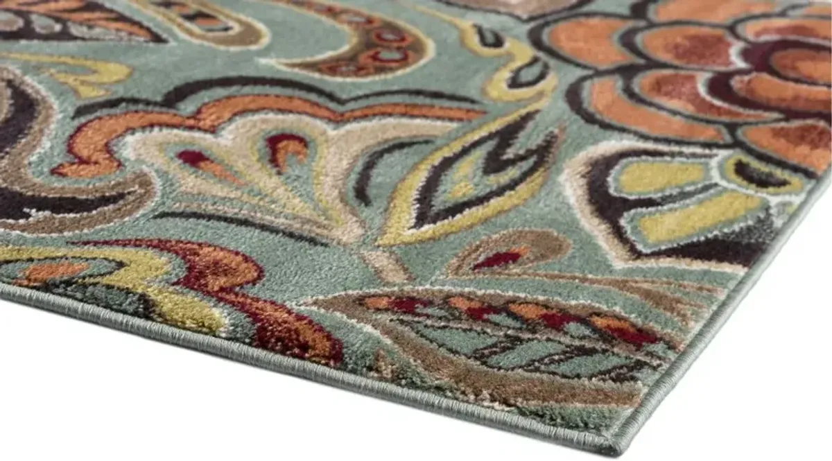 Deco 8 x 10 Floral Seafoam, Cranberry, and Gold Area Rug