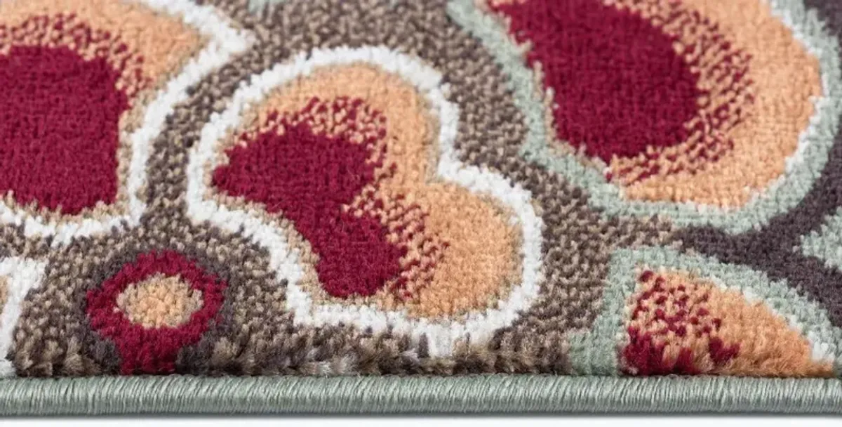 Deco 8 x 10 Floral Seafoam, Cranberry, and Gold Area Rug