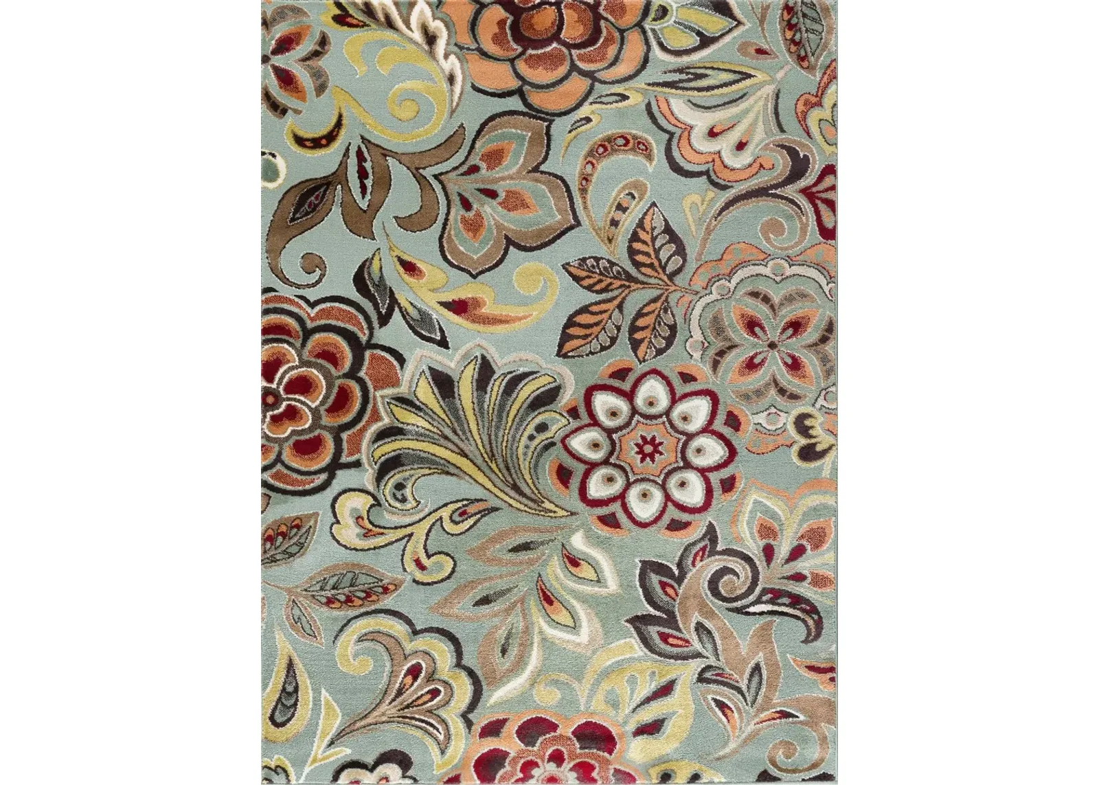 Deco 8 x 10 Floral Seafoam, Cranberry, and Gold Area Rug