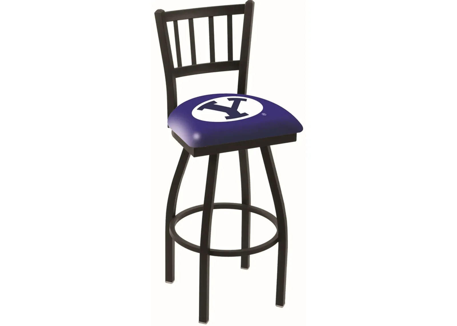 Black Slat Back Swivel Bar Stool - BYU