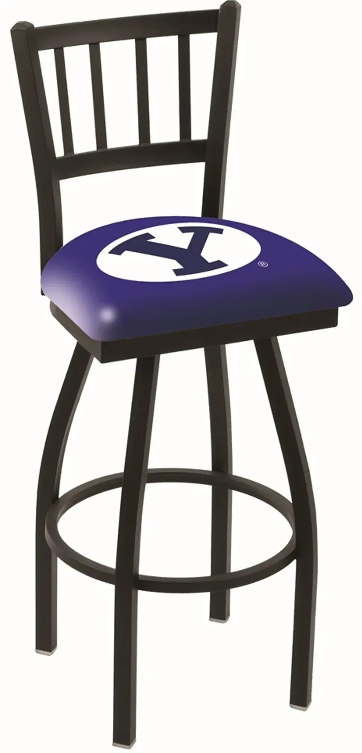 Black Slat Back Swivel Bar Stool - BYU