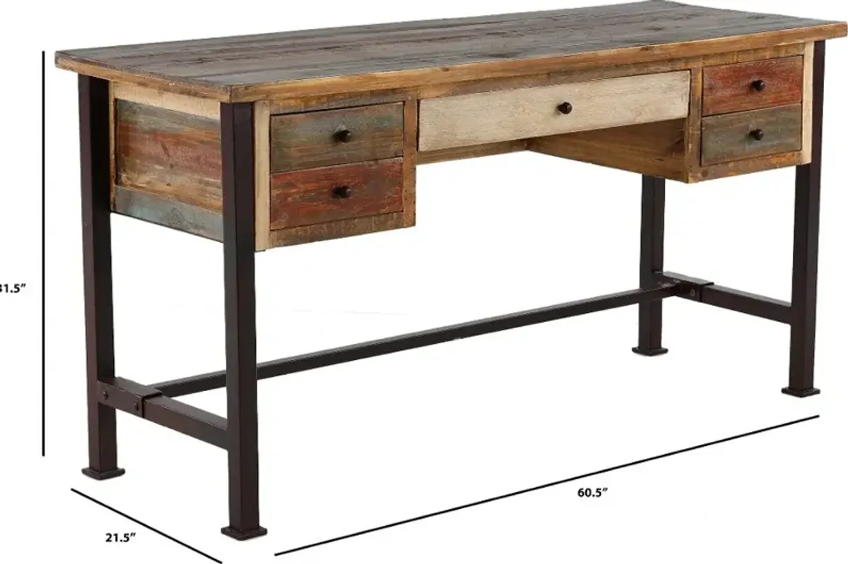 Antique Distressed Multi-colored Office Desk