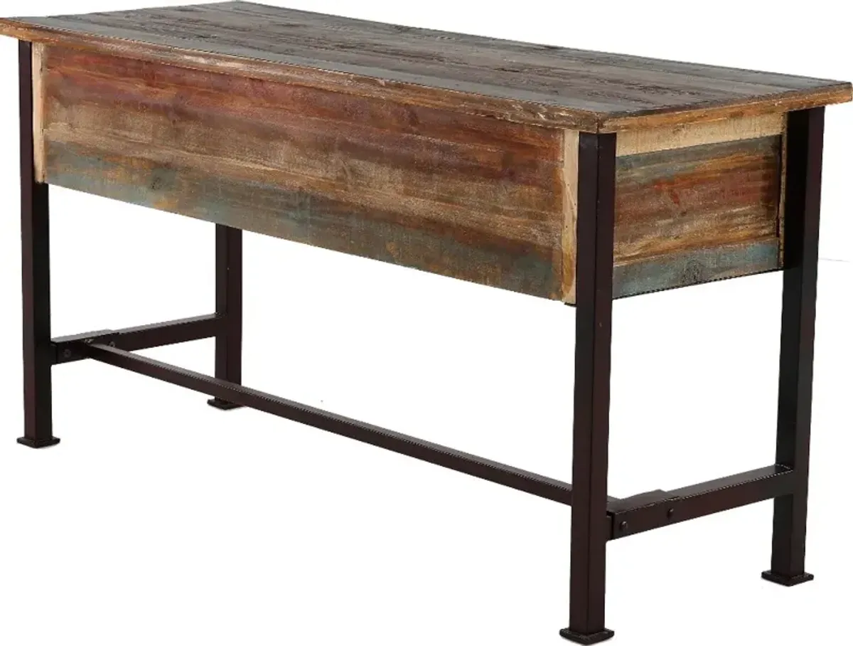 Antique Distressed Multi-colored Office Desk