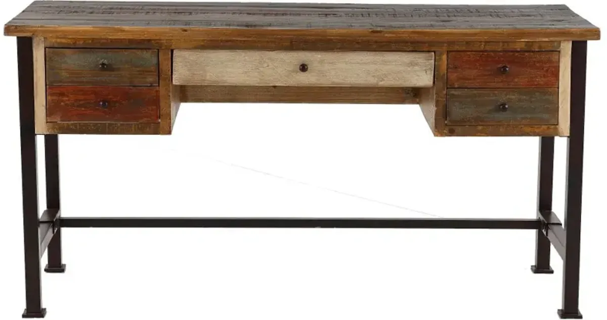 Antique Distressed Multi-colored Office Desk