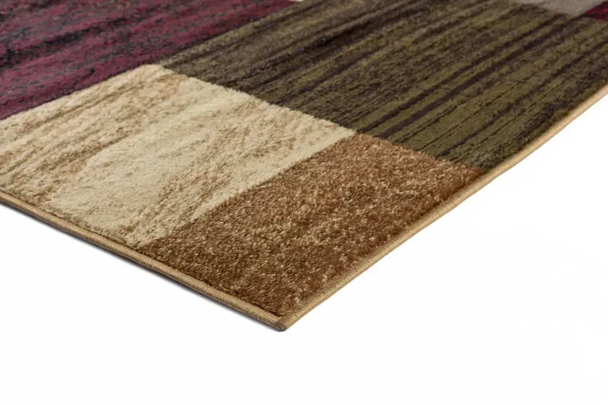 3 Piece Set Brown, Red, and Green Area Rug - Elegance