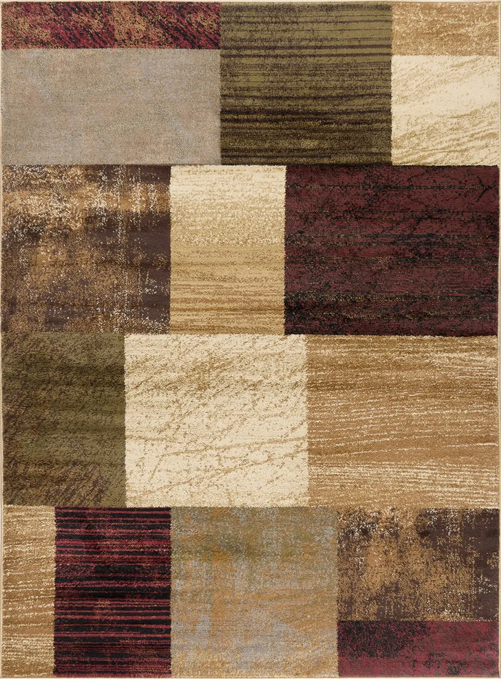 3 Piece Set Brown, Red, and Green Area Rug - Elegance