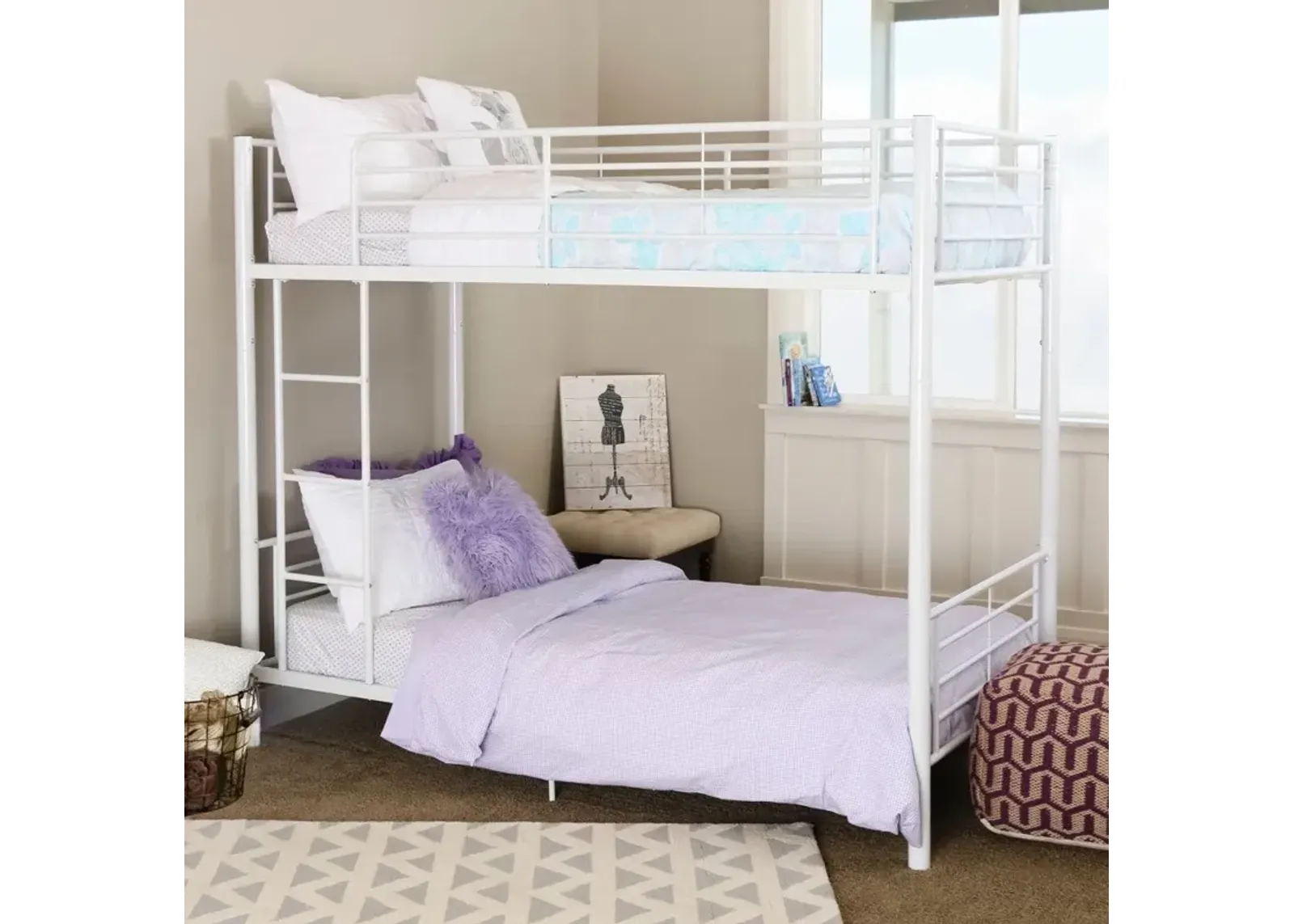 Modern White Metal Twin-over-Twin Bunk Bed - Walker Edison