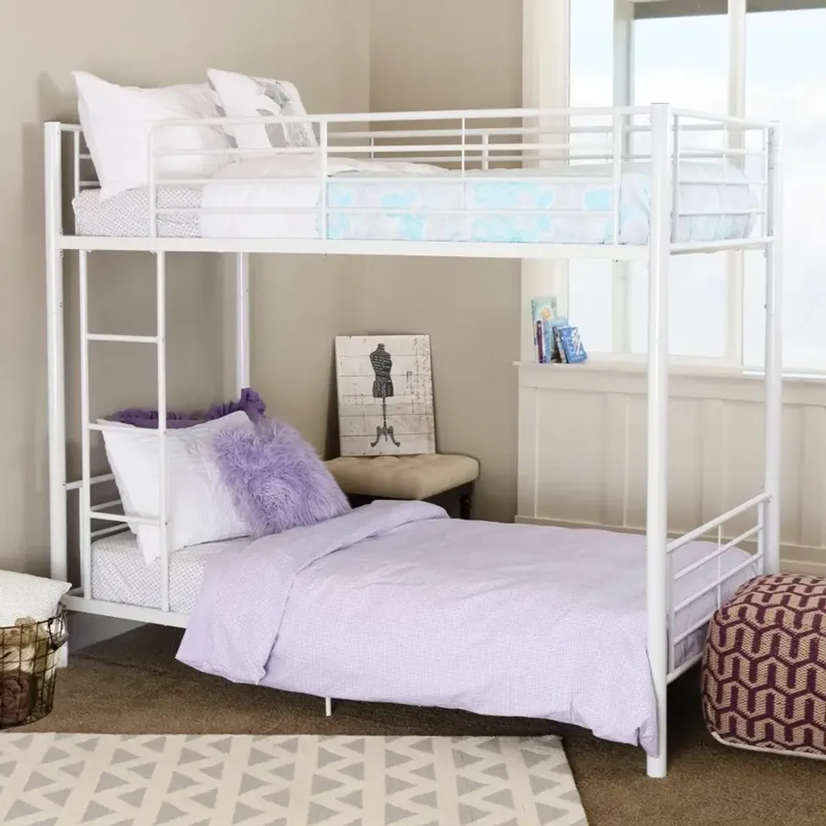 Modern White Metal Twin-over-Twin Bunk Bed - Walker Edison