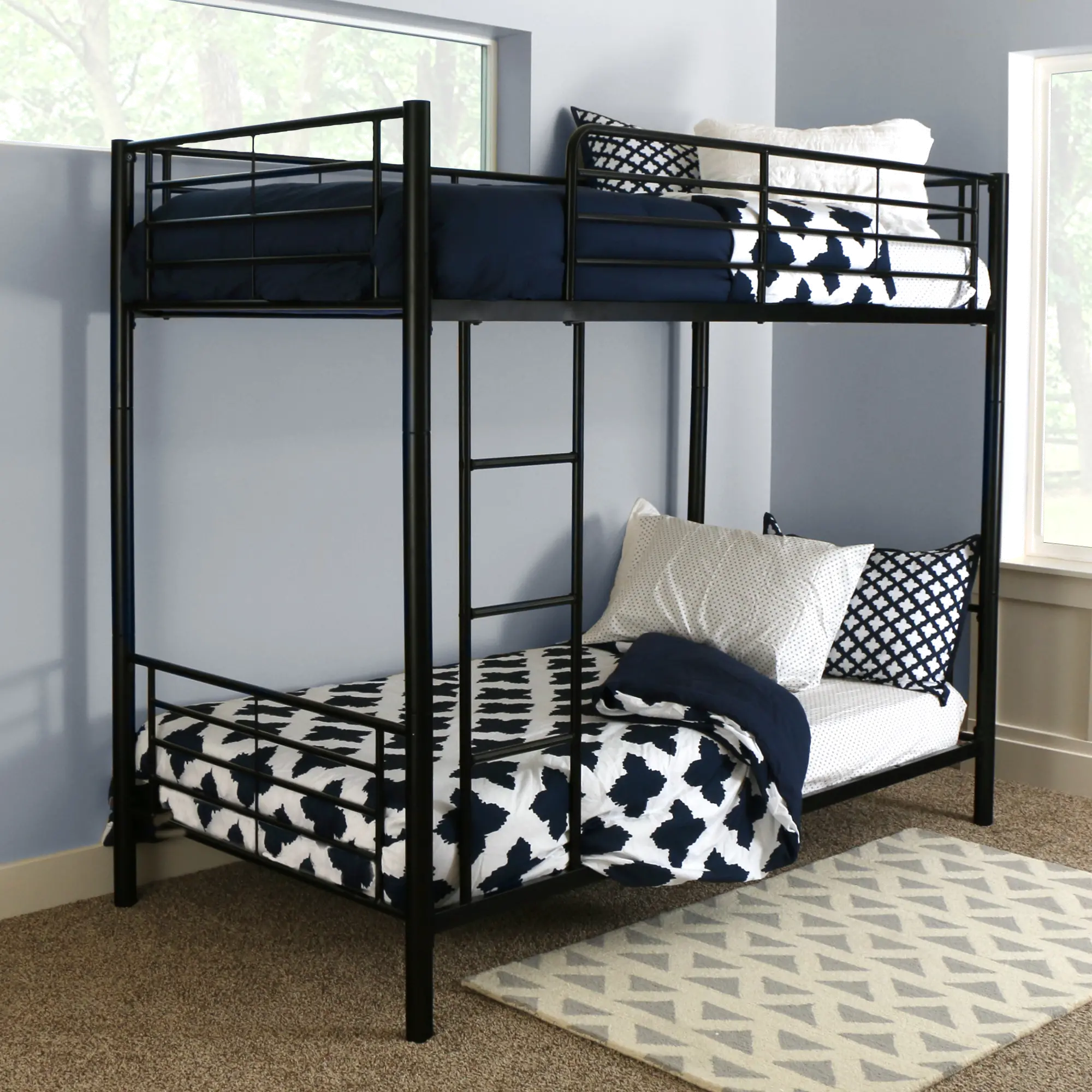 Modern Black Metal Twin-over-Twin Bunk Bed - Walker Edison