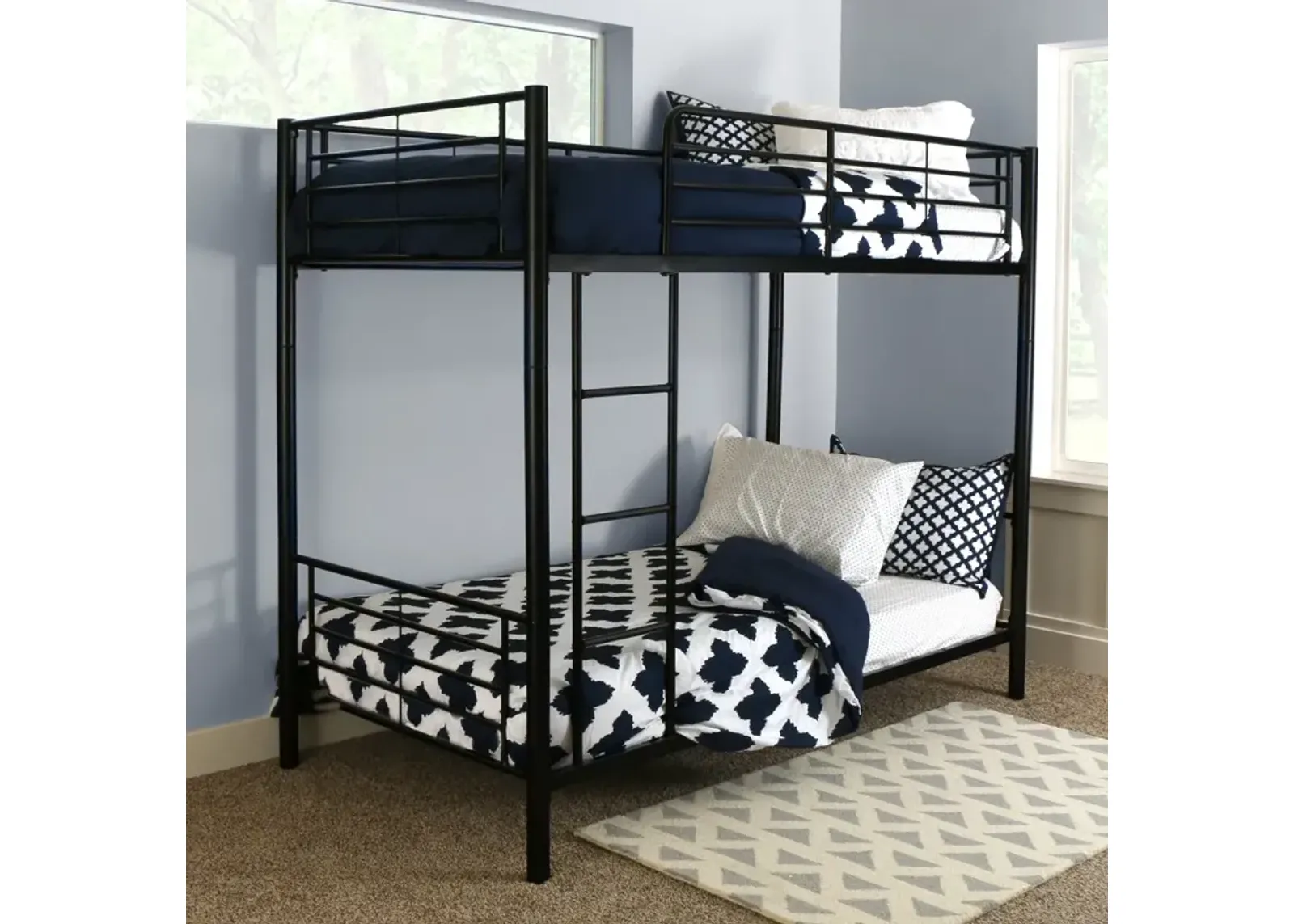 Modern Black Metal Twin-over-Twin Bunk Bed - Walker Edison